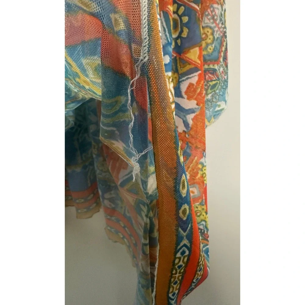 Ali Miles Womens XL Sheer Mesh Poncho Top Geometric Handkerchief Hem *Flawed - Picture 7 of 14